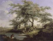 unknow artist Natives Drawing Water form a pond with Warren Hastings-House at Alipur in the Distance oil painting picture wholesale